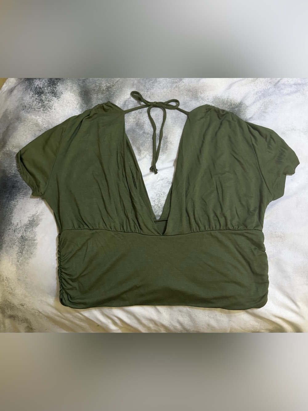 EARTHBOUND Olive Green Deep V Tie-Back Crop Top